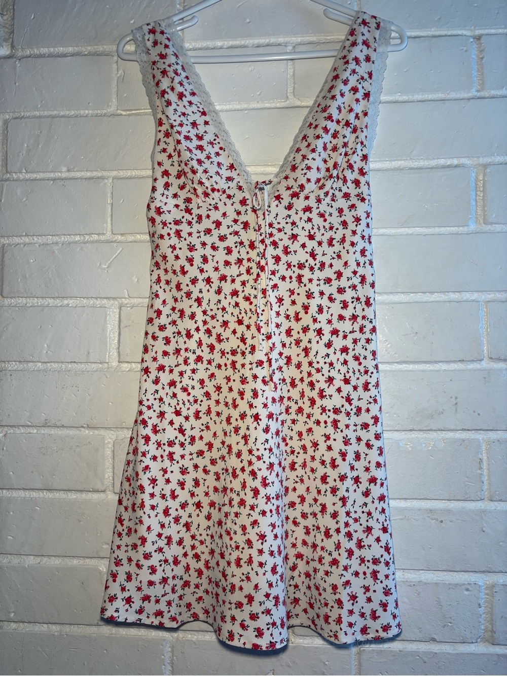 White Floral Mini Dress with Red Rose Print